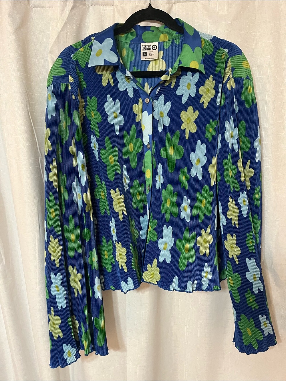 Target Navy Blue Floral Button-Up Blouse